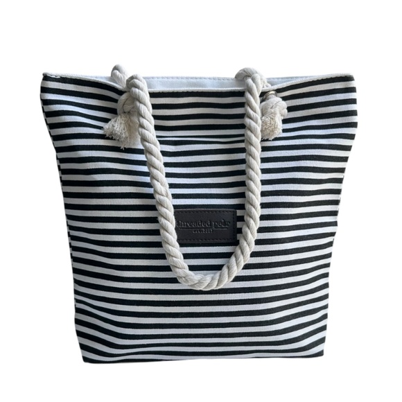 Threaded Pear Handbags - Threaded Pear Black & White Striped Tote Bag‎ with Rope Handles